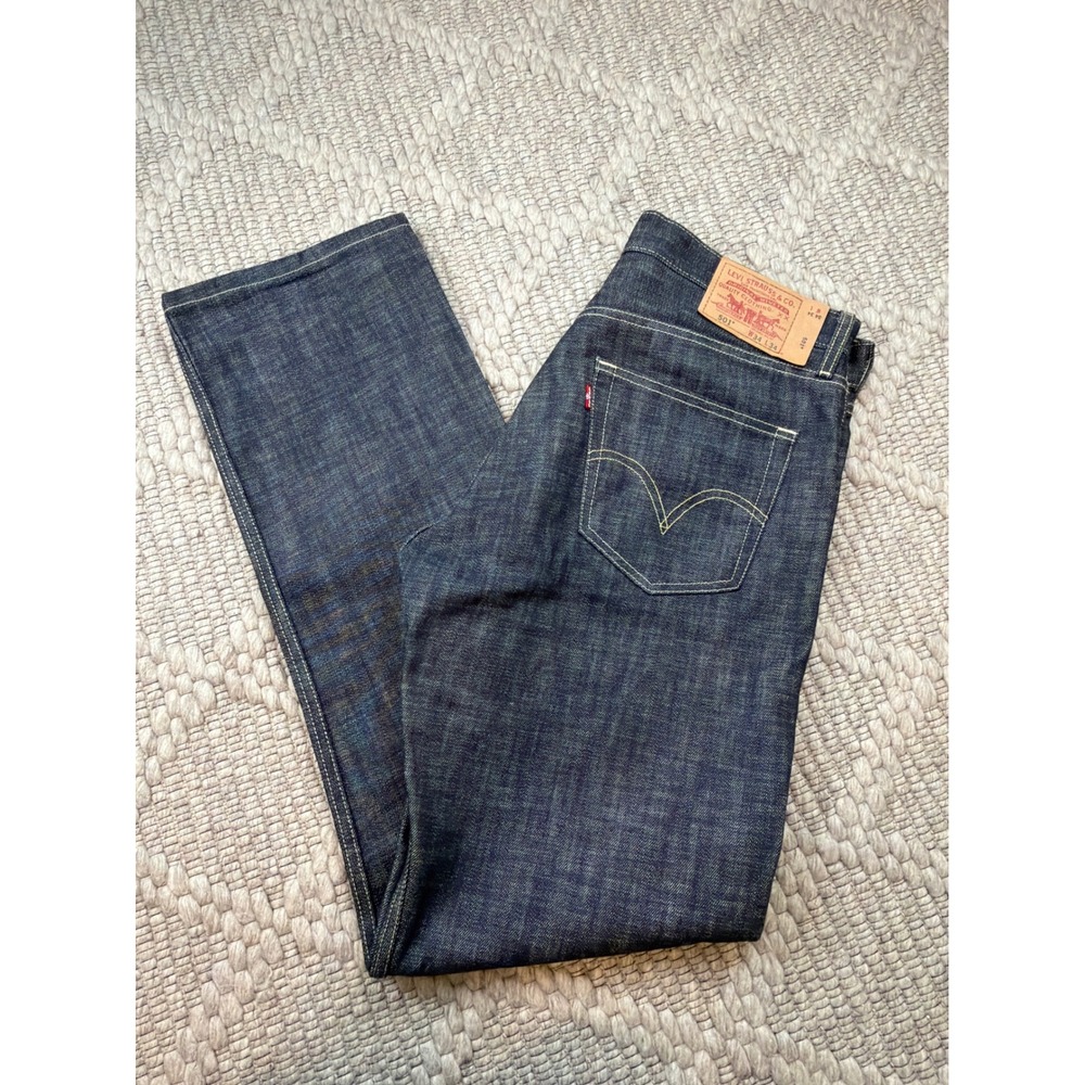 Levis 501 Original Straight Jeans Mens 34x34 Dark Indigo Rigid Cotton Button Fly